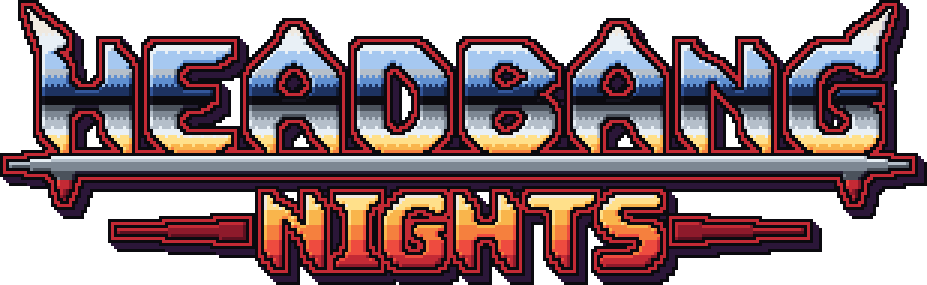 Headbang Nights logo in chrome and fire pixel lettering