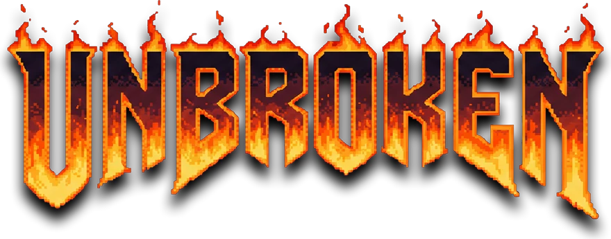 Unbroken logo in burning pixel letters