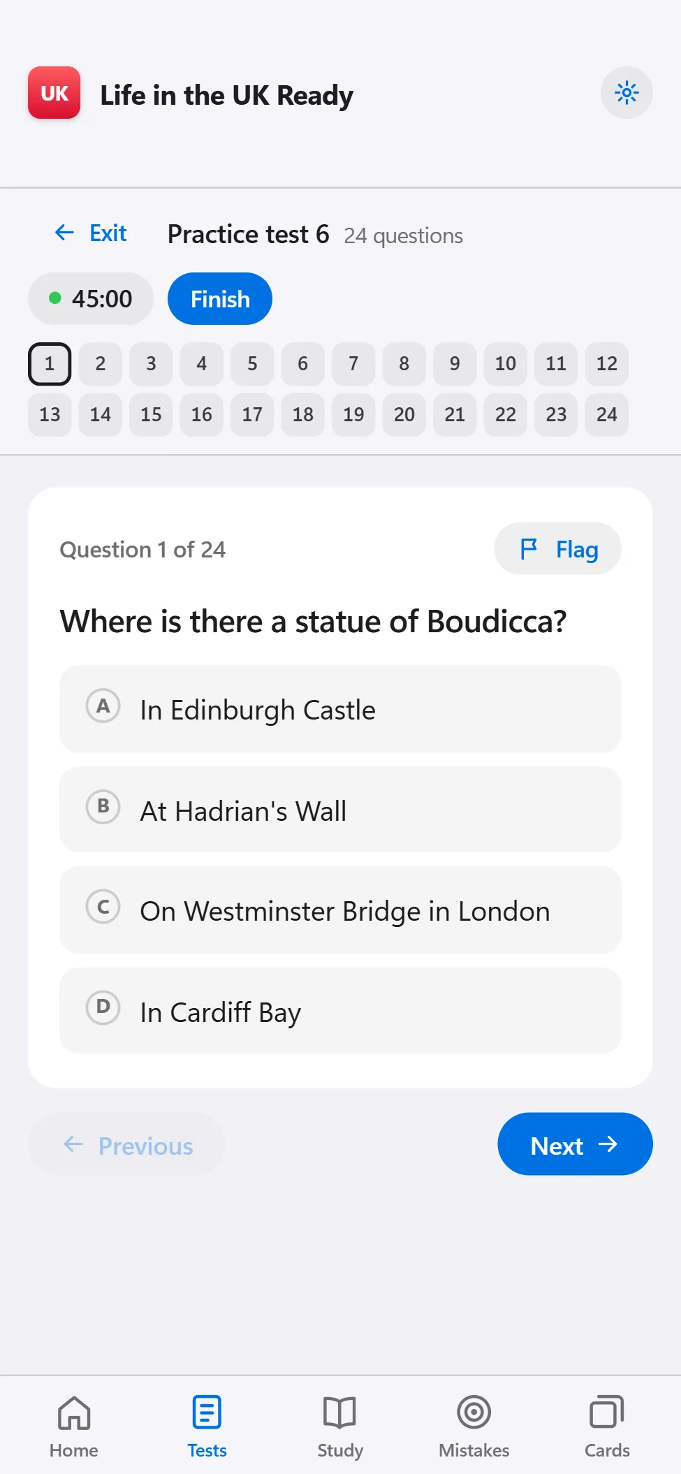 A practice test question on a phone